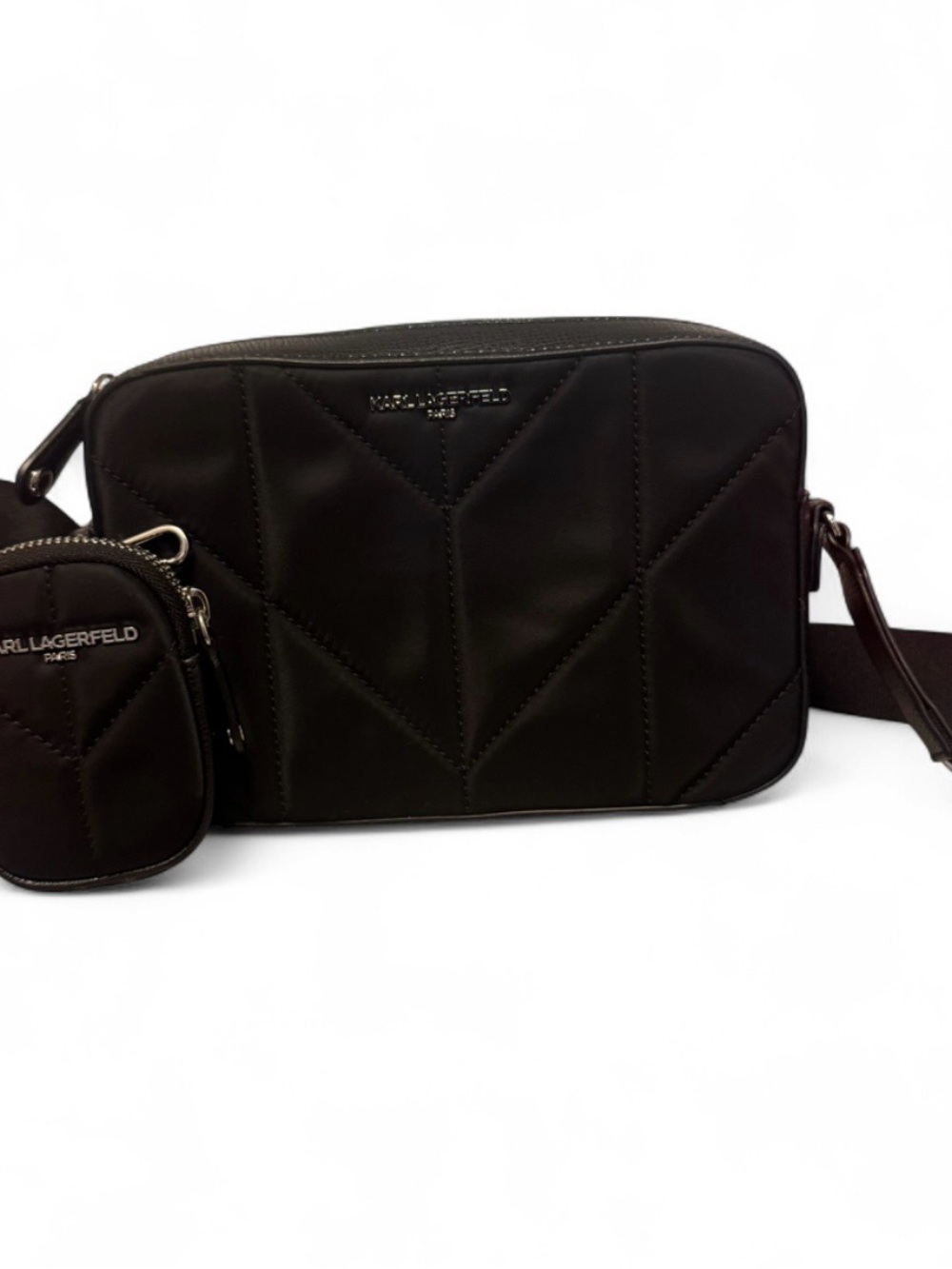 Karl Lagerfeld Black Quilted Messenger Crossbody with Coin Pouch